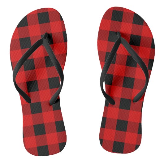 Rot und Schwarz Buffalo Kariert Holiday Gingham Badesandalen (Fußbett)