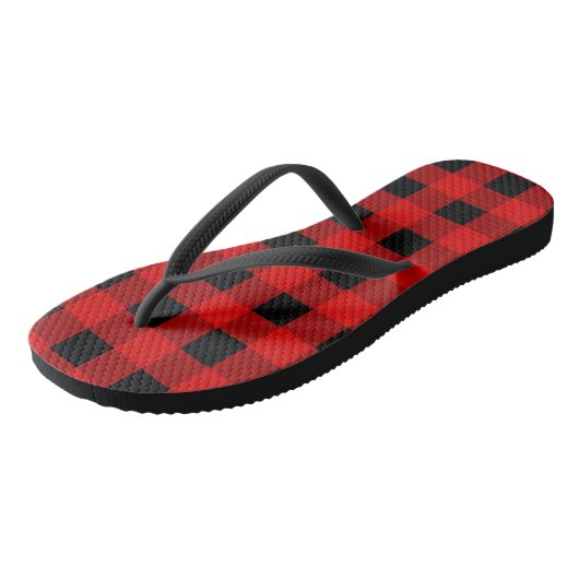 Rot und Schwarz Buffalo Kariert Holiday Gingham Badesandalen (Schrägansicht)