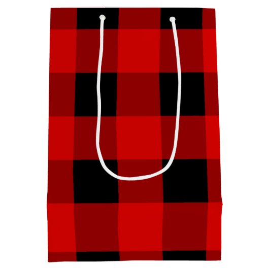 Rot und Schwarz Buffalo Kariert Holiday Gingham Mittlere Geschenktüte (Rückseite)