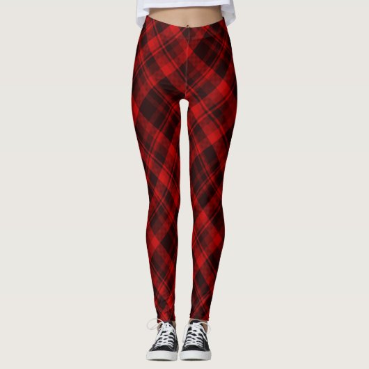 Rot und Schwarz Buffalo Kariert Leggings (Vorderseite)