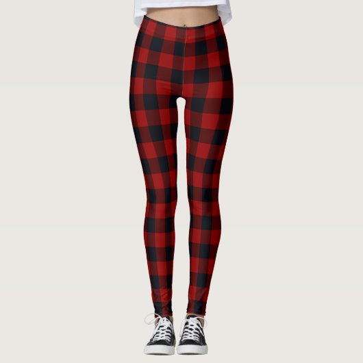 Rot und Schwarz Buffalo Kariert Leggings (Vorderseite)