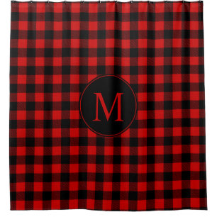 Rot und Schwarz Buffalo Kariert mit Monogramm Duschvorhang