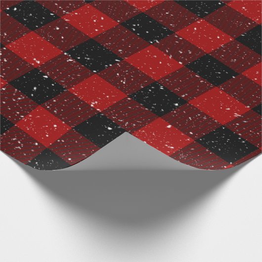 Rot und Schwarz Buffalo Kariert mit Schneeflocken Geschenkpapier (Ecke)