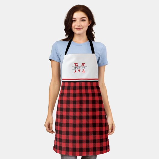 Rot und Schwarz Buffalo Kariert | Monogramm Schürze (Getragen)