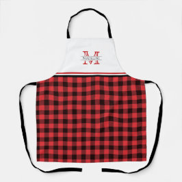 Rot und Schwarz Buffalo Kariert | Monogramm Schürze
