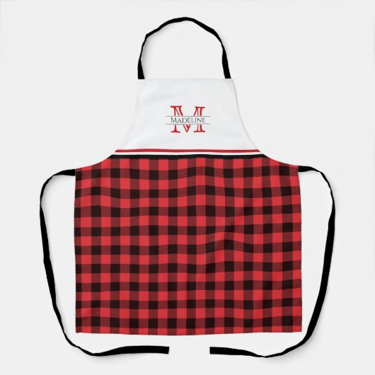 Rot und Schwarz Buffalo Kariert | Monogramm Schürze (Vorderseite)