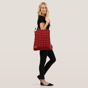 Rot und Schwarz Buffalo Kariert Monogrammiert Tasche