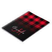 Rot und Schwarz Buffalo Kariert Ombre Monogram Notizblock (Linke Seite)