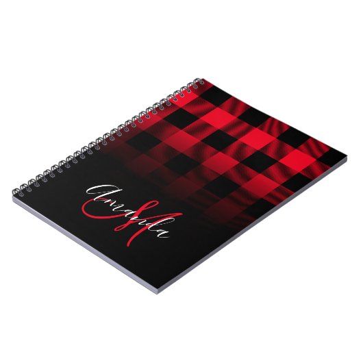 Rot und Schwarz Buffalo Kariert Ombre Monogram Notizblock (Linke Seite)
