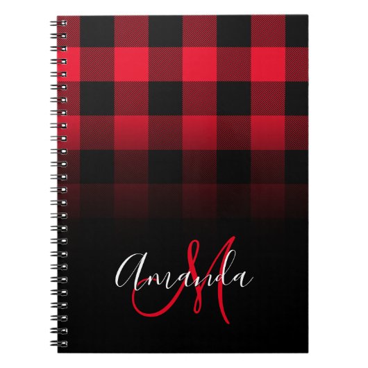 Rot und Schwarz Buffalo Kariert Ombre Monogram Notizblock (Vorderseite)