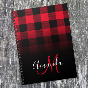 Rot und Schwarz Buffalo Kariert Ombre Monogram Notizblock