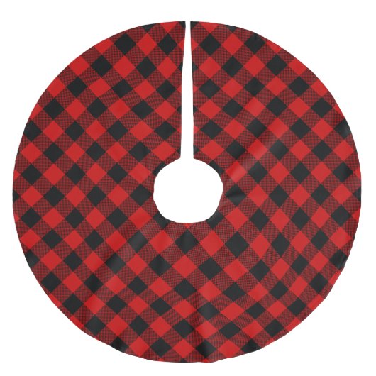 Rot und Schwarz Buffalo Kariert Patter Polyester Weihnachtsbaumdecke (Vorderseite)
