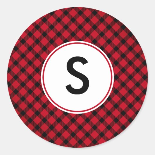 Rot und Schwarz Buffalo Kariert Runder Aufkleber (Vorderseite)