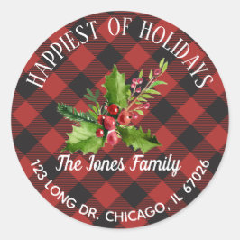 Rot und Schwarz Buffalo Kariert Runder Aufkleber