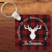 Rot und Schwarz Buffalo Kariert Rustikaler Familie Schlüsselanhänger (Vorderseite)
