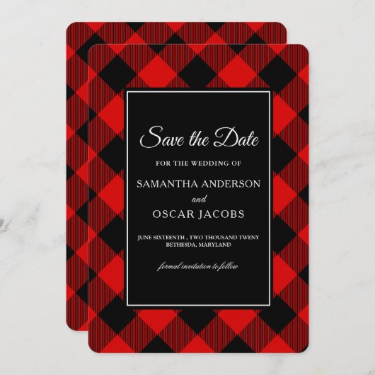 Rot und Schwarz Buffalo Kariert Save The Date (Vorne/Hinten)