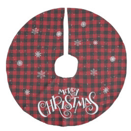 Rot und Schwarz Buffalo Kariert und Schneeflocken Leinenimitat Weihnachtsbaumdecke