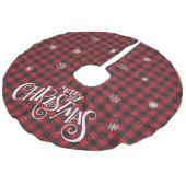 Rot und Schwarz Buffalo Kariert und Schneeflocken Leinenimitat Weihnachtsbaumdecke (Schrägansicht)