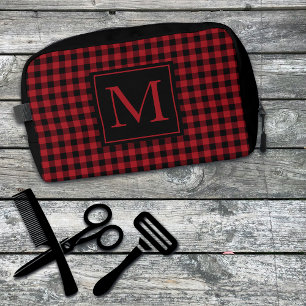 Rot und Schwarz Buffalo Karierte Mit Monogramm Cus Waschbeutel