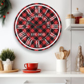 Rot und Schwarz Buffalo Karierte rustikale römisch Große Wanduhr