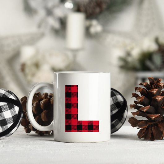 Rot und Schwarz Buffalo, Karierter fett Letter L M Kaffeetasse