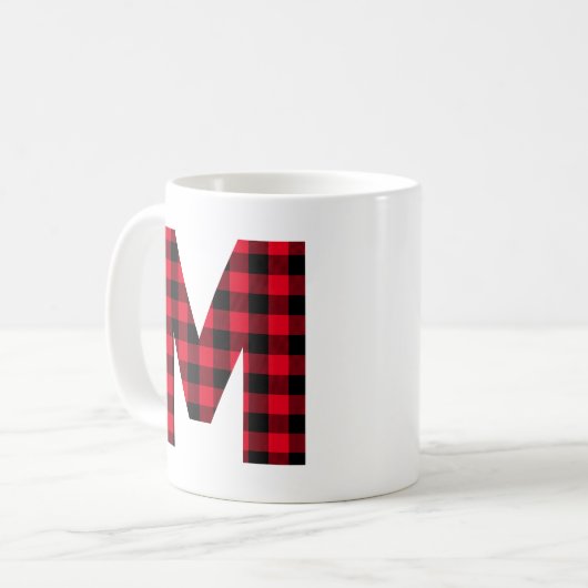Rot und Schwarz Buffalo, Karierter fett Letter M M Kaffeetasse (Vorderseite Links)