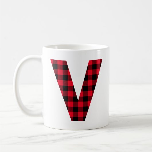 Rot und Schwarz Buffalo, Karierter fett Letter V M Kaffeetasse (Links)