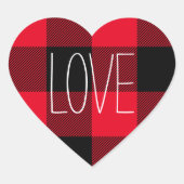 Rot und Schwarz Buffalo Karo Conversation Heart Herz-Aufkleber (Vorderseite)