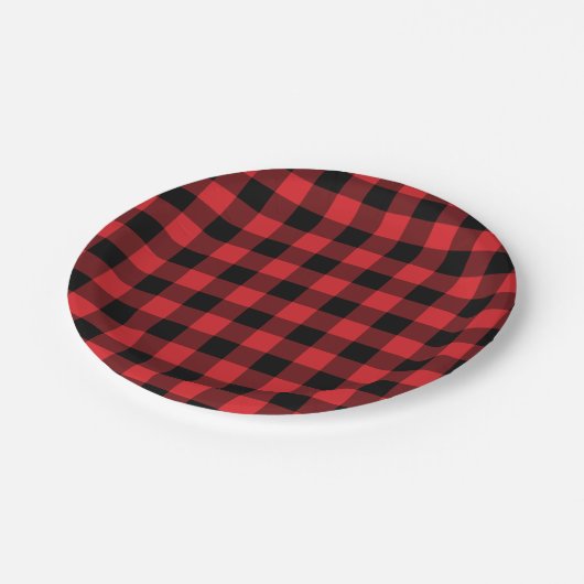 Rot und Schwarz Buffalo Karo Kariertes Muster Pappteller (Schrägansicht)