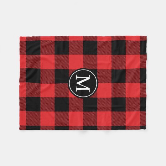 Rot und Schwarz Buffalo Karo Monogram Fleecedecke (Vorderseite (Horizontal))