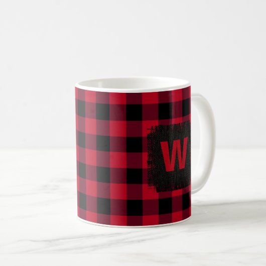 Rot und Schwarz Buffalo Karo Monogram Kaffeetasse (VorderseiteRechts)