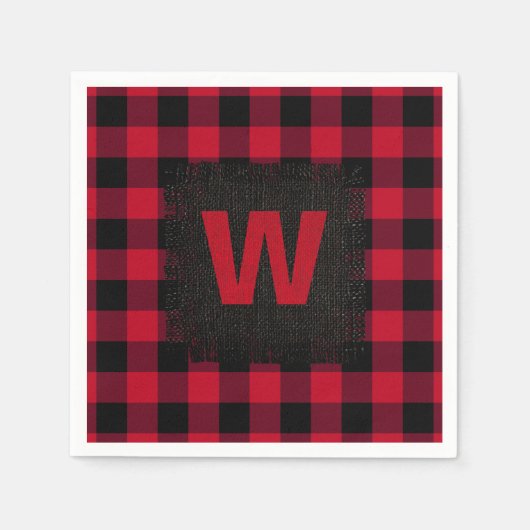 Rot und Schwarz Buffalo Karo Monogram Serviette (Vorderseite)