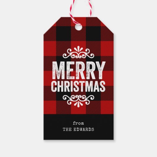 Rot und Schwarz Buffalo Karo Rustikale Weihnachten Geschenkanhänger (Vorderseite)