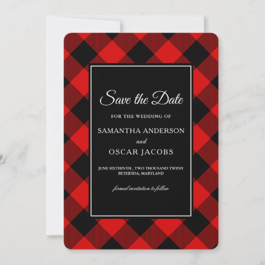 Rot und Schwarz Buffalo Karo Save The Date (Vorderseite)