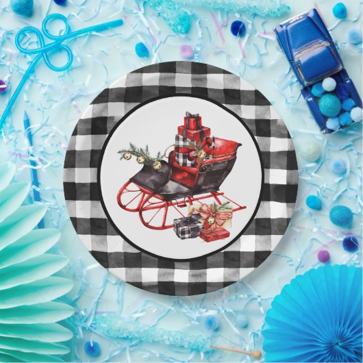 Rot und Schwarz Buffalo Karo Schlitten und Packung Pappteller (Party)