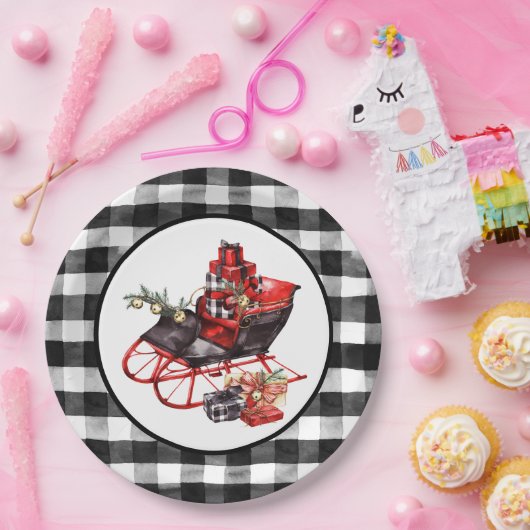 Rot und Schwarz Buffalo Karo Schlitten und Packung Pappteller (Party)
