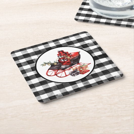Rot und Schwarz Buffalo Karo Schlitten und Packung Rechteckiger Pappuntersetzer (angewinkelt)