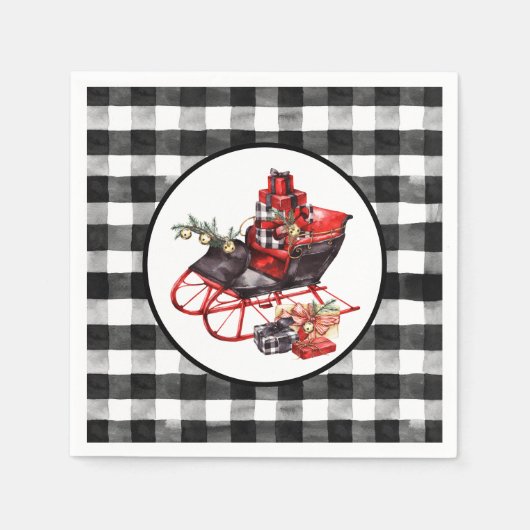 Rot und Schwarz Buffalo Karo Schlitten und Packung Serviette (Vorderseite)