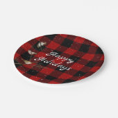 Rot und schwarz Büffel Happy Holidays in Schnee Pappteller (Schrägansicht)