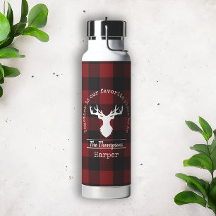 Rot und Schwarz Büffel Karo Hirsch Familienname Trinkflasche