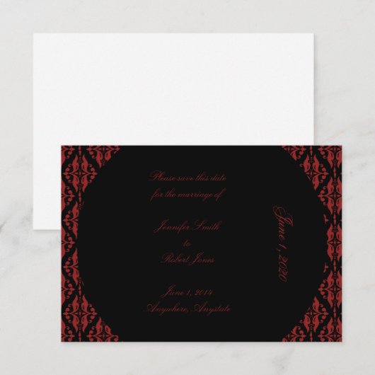 Rot und schwarz Damask Gothic Wedding Save the Dat Date (Vorne/Hinten)