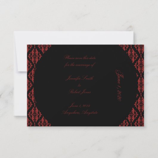 Rot und schwarz Damask Gothic Wedding Save the Dat Save The Date (Vorderseite)