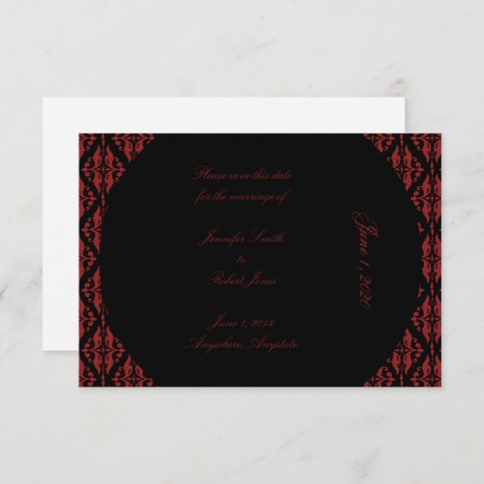 Rot und schwarz Damask Gothic Wedding Save the Dat Save The Date (Vorne/Hinten)