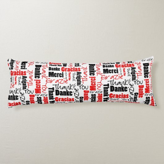 Rot und Schwarz DANK IHNEN Word Cloud Seitenschläferkissen (Rückseite)