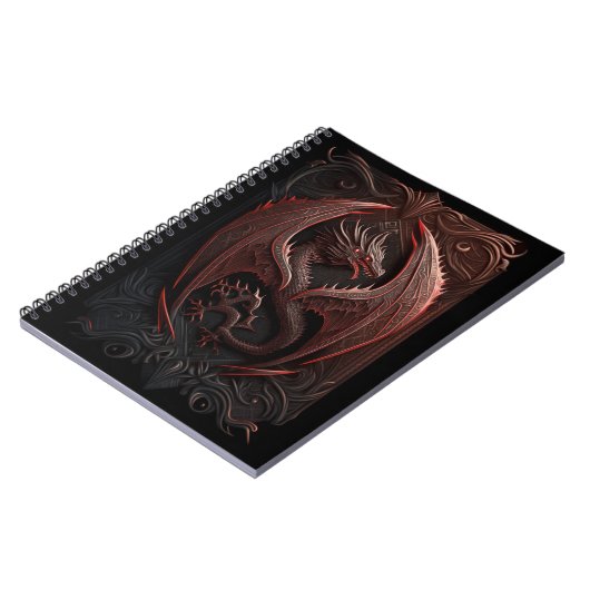 Rot und Schwarz Dragon Spiral Foto Notebook Notizblock (Linke Seite)