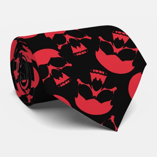 Rot und Schwarz Dunkles Ästhetisches Schädelmuster Krawatte (Gerollt)
