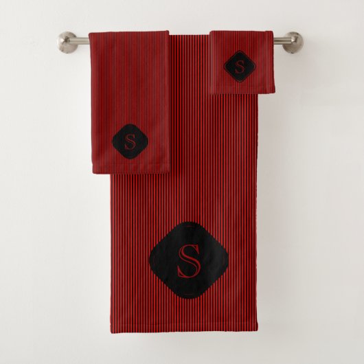 Rot und schwarz, feine Streifen, monogramm Badhandtuch Set (Insitu)