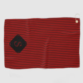Rot und schwarz, feine Streifen, monogramm Golfhandtuch (Horizontal)