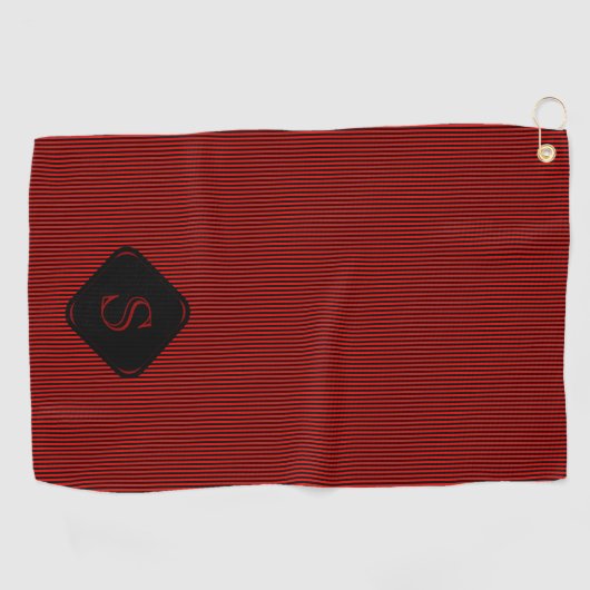 Rot und schwarz, feine Streifen, monogramm Golfhandtuch (Horizontal)