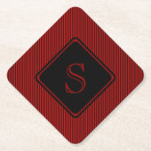 Rot und schwarz, feine Streifen, monogramm Untersetzer (Vorderseite)